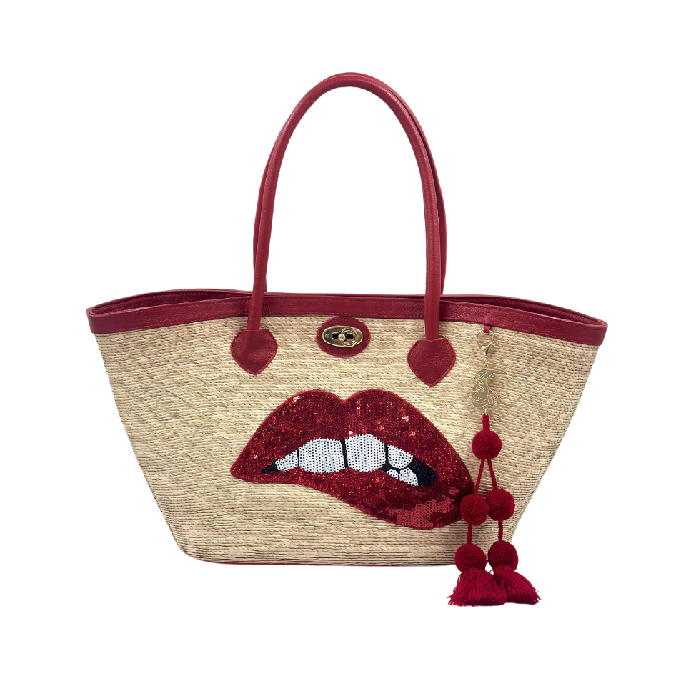 Lips Sequin Palm Leaf Bag