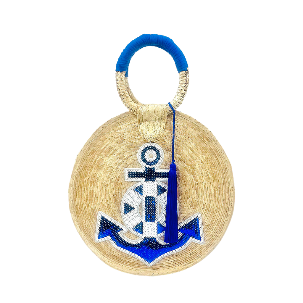 Bolso de paja con lentejuelas y luna de ancla