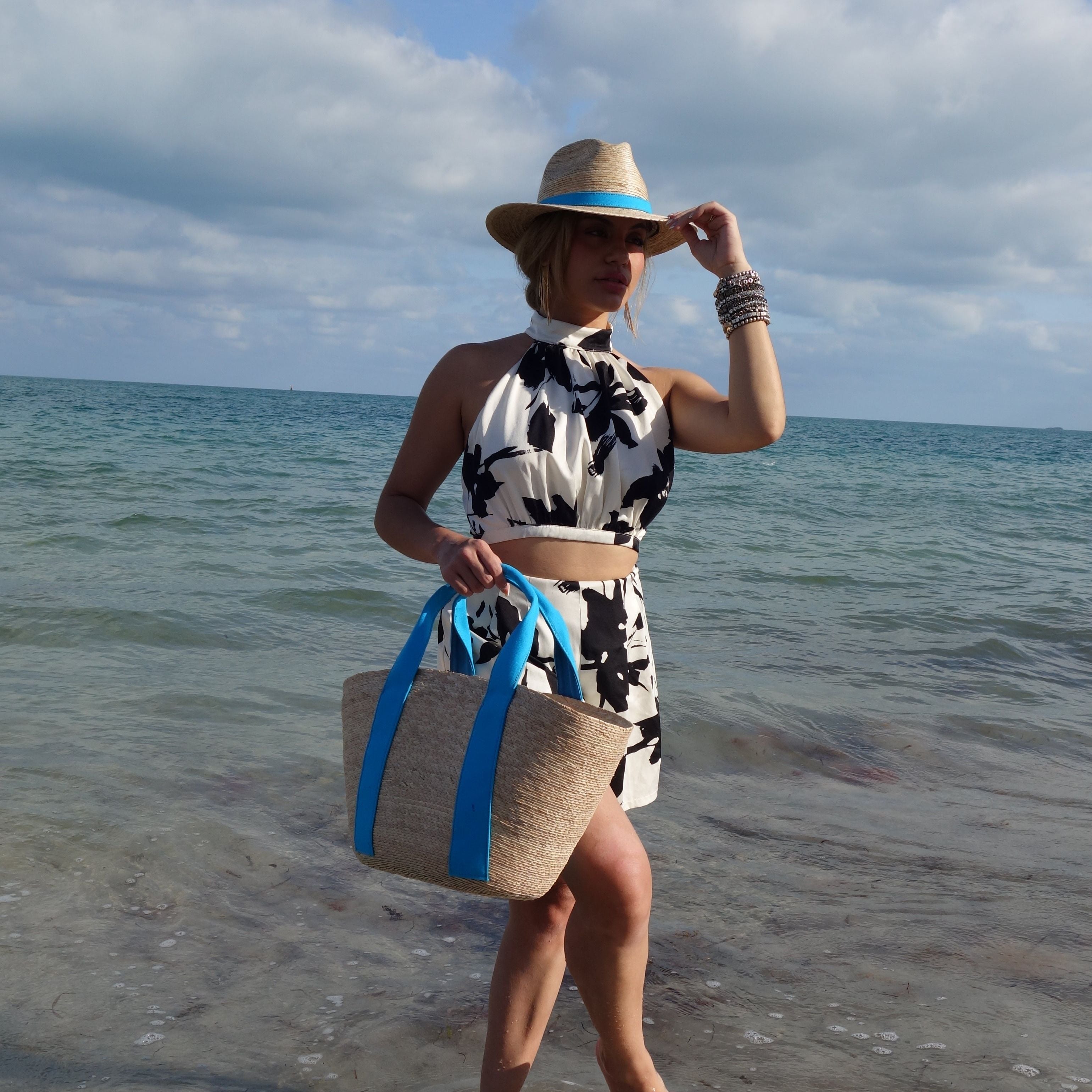 St Barth's Straw and Cotton beach Bag