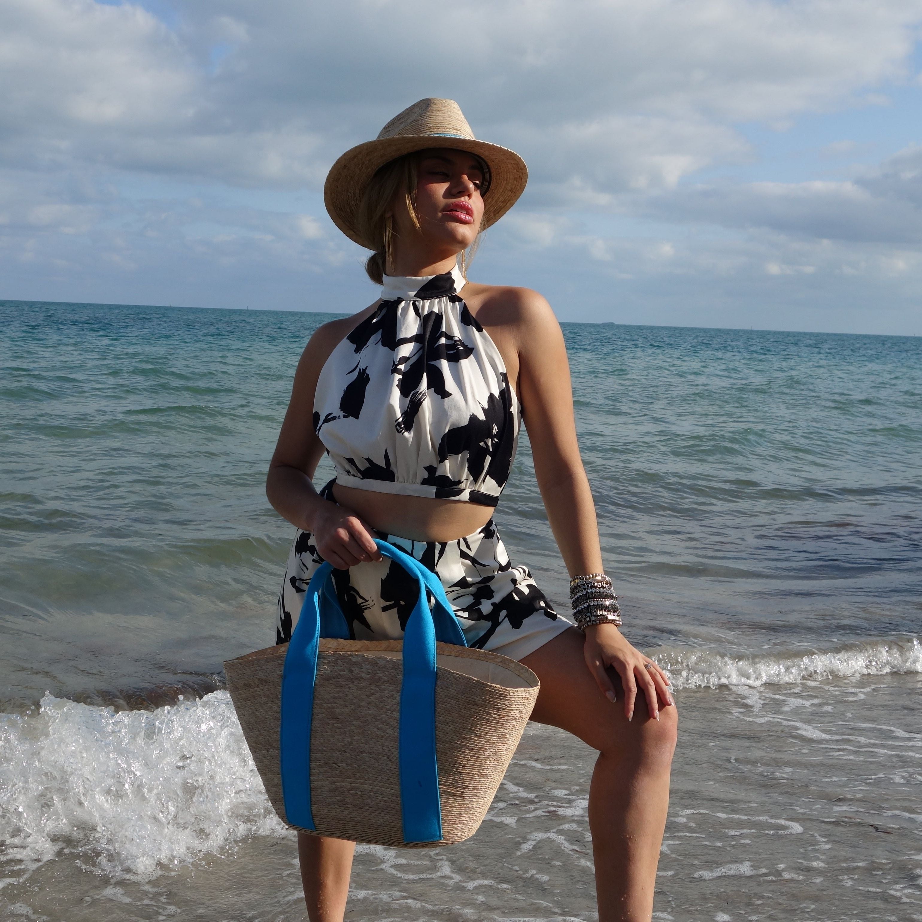 St Barth's Straw and Cotton beach Bag