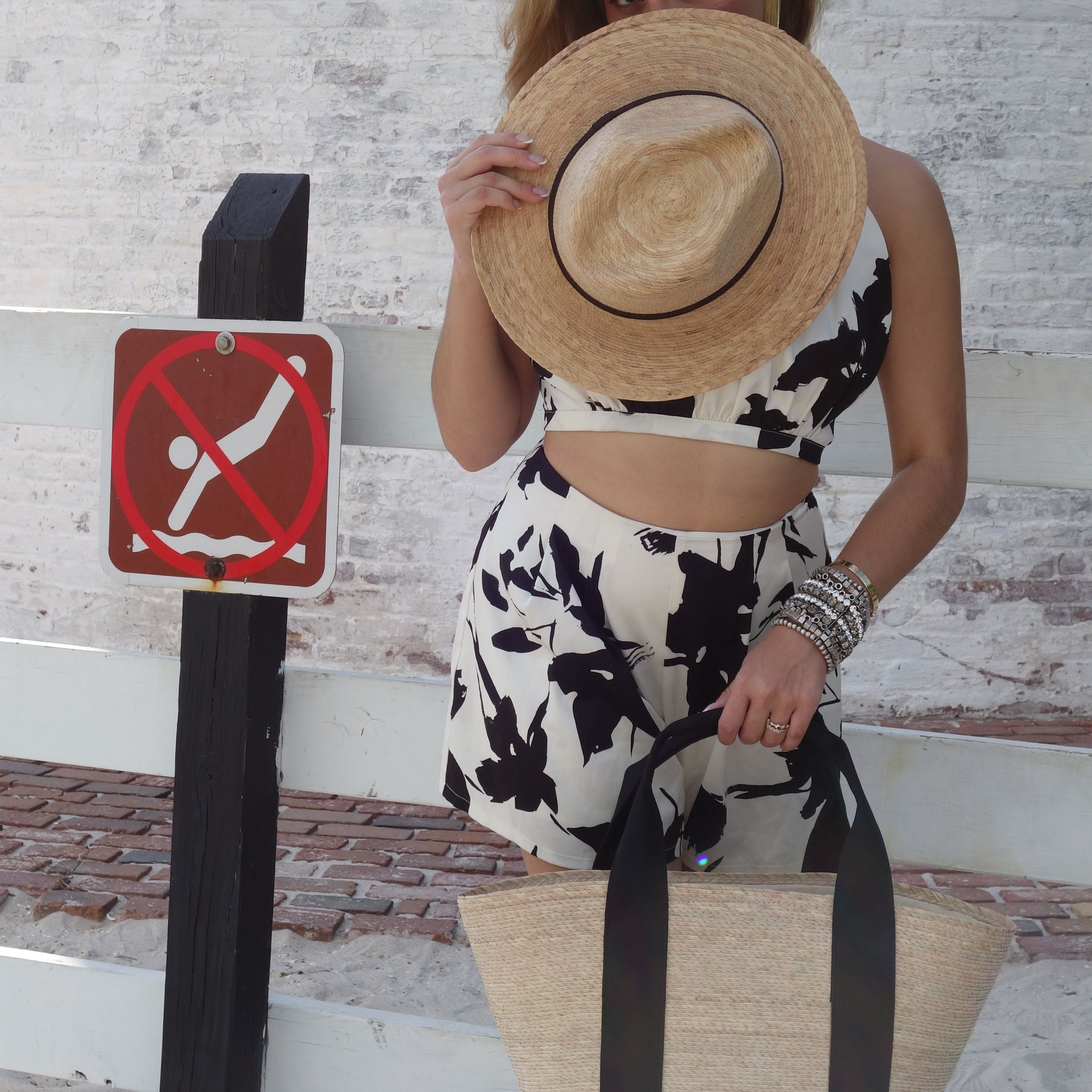 St Barth's straw and cotton beach bag