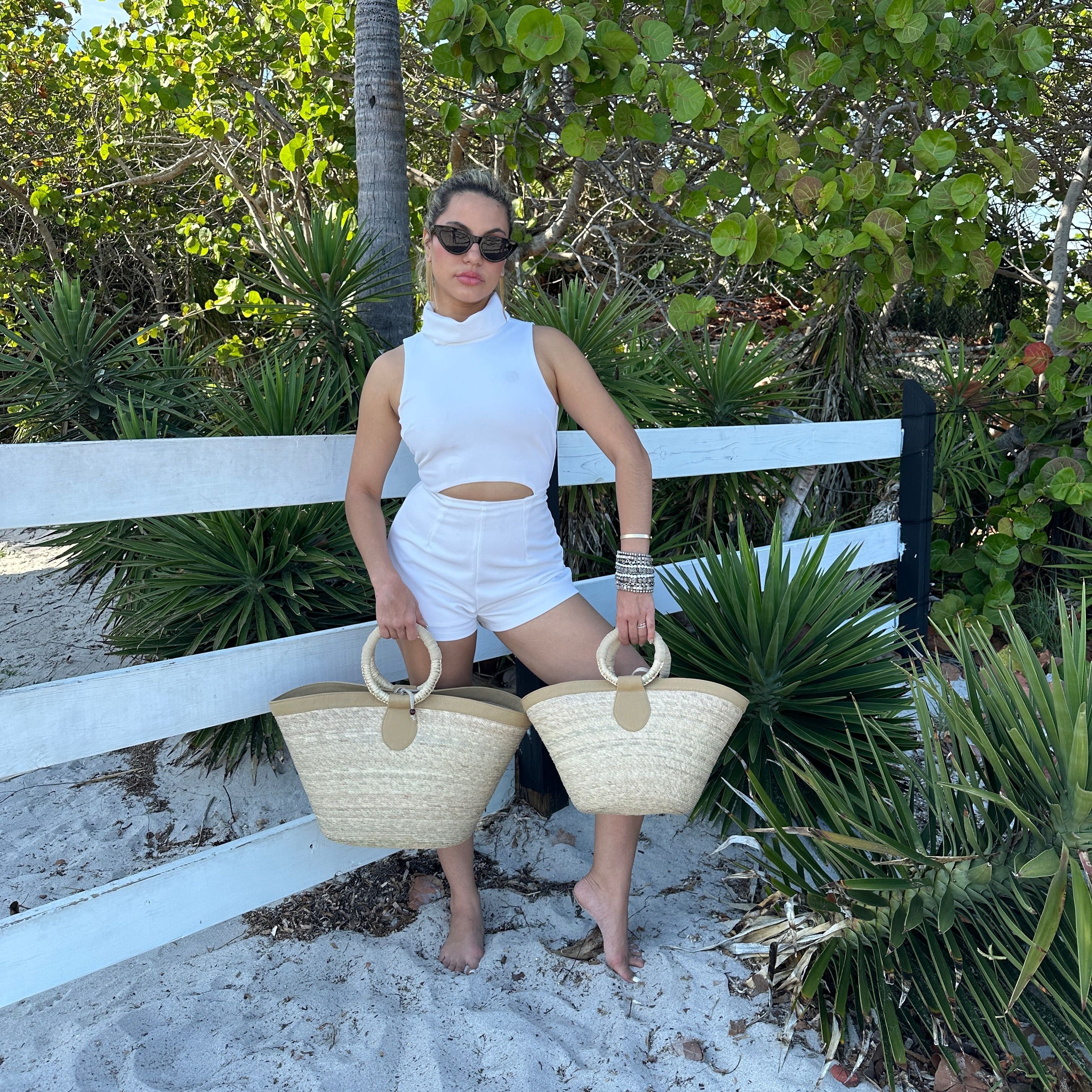 Cancun straw and cotton beach tote bag