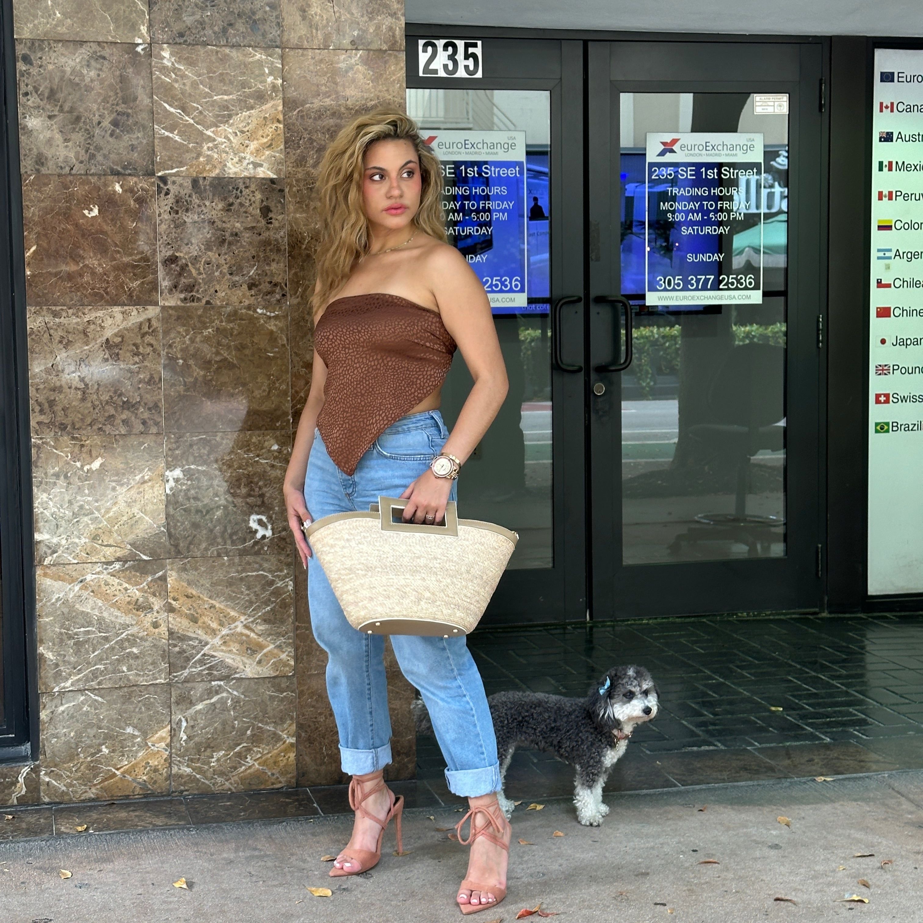 Mayorca straw and leather tote handbag