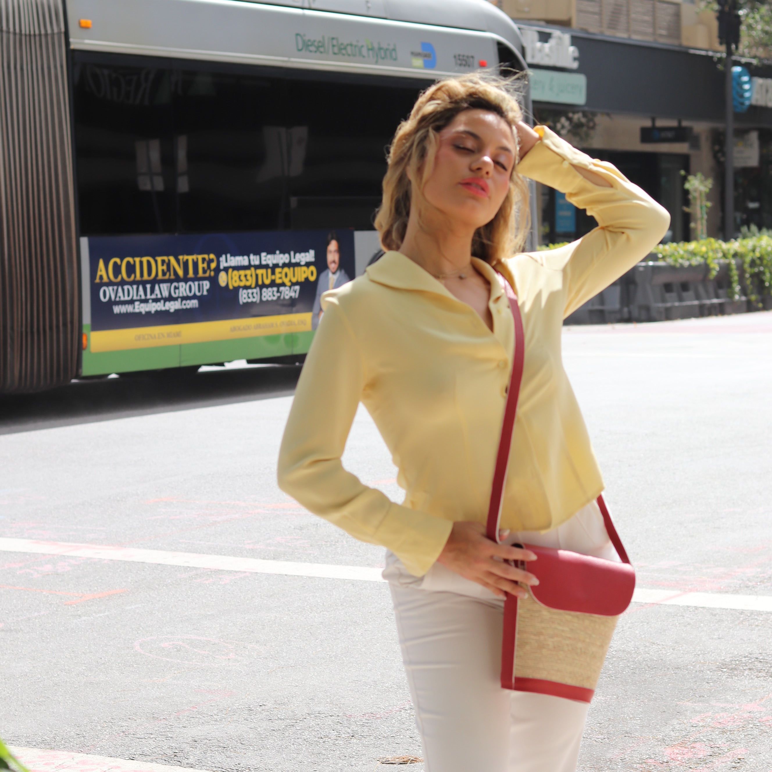 Miami straw and leather crossbody bag