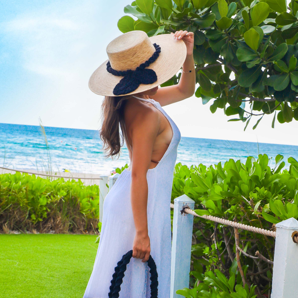 By del Rio Macrame Straw Sun Hat Black