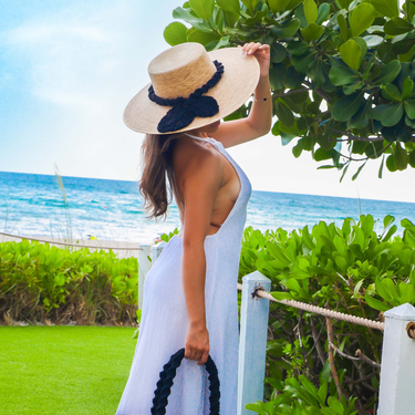 By del Rio Macrame Straw Sun Hat Black