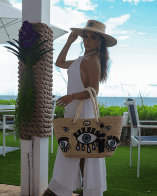 By del Rio Wide Brim Evil Eye Straw Hat